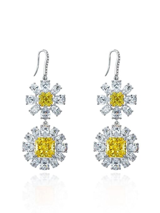 Yellow [E 0623] 925 Sterling Silver High Carbon Diamond Flower Luxury Hook Earring